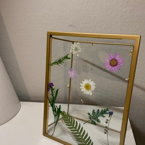 Gold Framed Dried Flowers and Greenery w/Gold Leaf