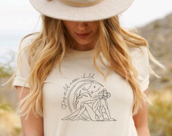 Manténgase salvaje, niño de la luna, camiseta de niño de la luna, camisa de luna, camiseta de luna, camiseta de luna, camisa de luna boho, camisa artística, camisa de soñador, camisa encantada.