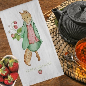 The Sly Fox Vintage Cotton Flour Sack Towel, tea towel, kitchen towel, hand towel, dish towel, retro French towel, fox lover gift.
