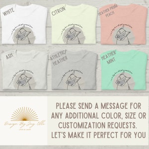 May include: Six t-shirts in various colors, including white, citron, and heather prism peach. Each shirt features a line drawing of a dog's face within a circular design, with text around the image.