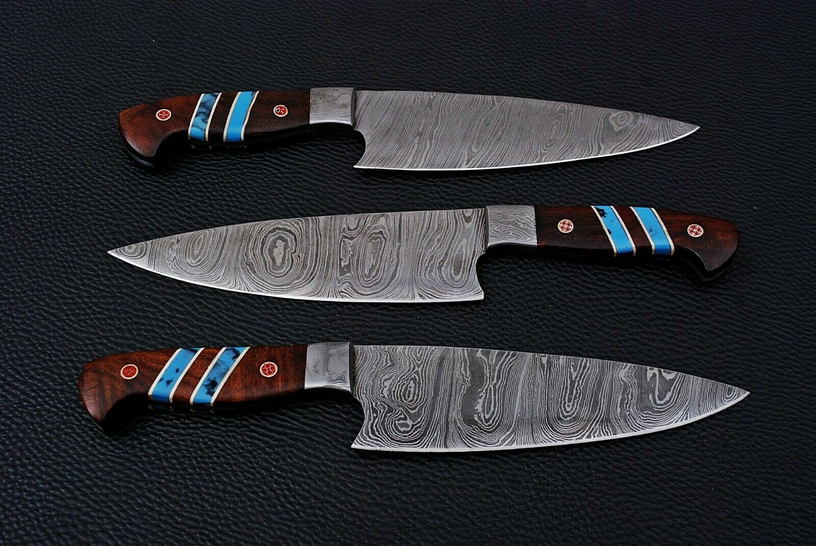 3 Piece Hand Damascus Steel Chef's Knife With Wood Etsy