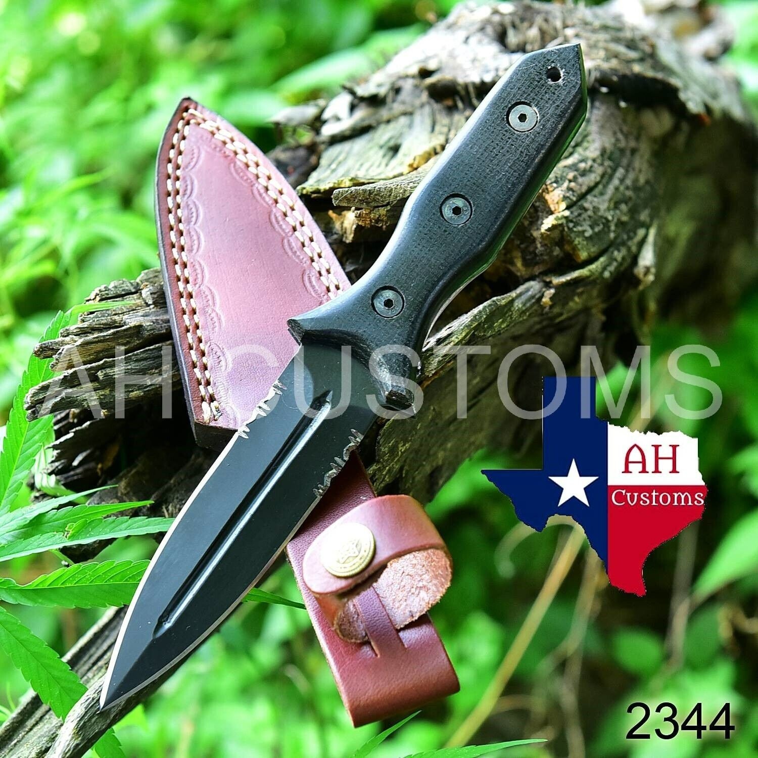 Custom USA Leather Fixed 3 Blade Dagger Knife Boot Belt Clip