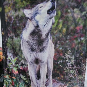 Op de afbeelding: Een deken met een gedetailleerde afbeelding van een grijze wolf die huilt. De wolf staat op een rots met een bosachtergrond. De deken heeft een zacht, pluche uiterlijk, geschikt voor interieurdecoratie.