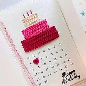 Carte de gâteau d'anniversaire brodée à la main, carte de voeux faite main, cadeaux d'anniversaire, cadeau de broderie de papier