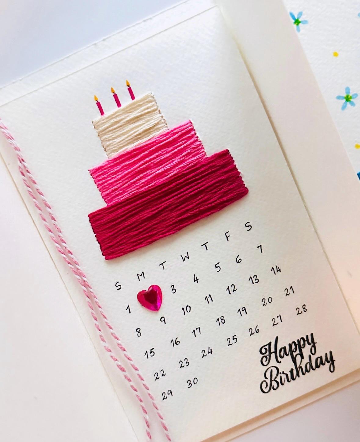 Handmade embroidery birthday cake card, handmade greeting card, birthday gifts,paper embroidery gift