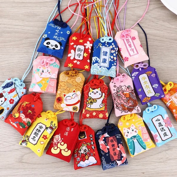 Omamori japonais, amulette porte-bonheur, porte-bonheurs de sécurité sanitaire, porte-bonheur richesse, porte-clés talisman, cadeaux de vacances, porte-bonheur