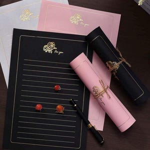 Juego de papel para escribir cartas con detalles dorados, juego de 10 artículos de papelería mágicos y encantados, juego de escritura de cartas de cuento de hadas romántico