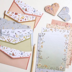 Letter writing paper with envelopes,Letter Writing Paper Set,Cottagecore paper set,floral stationery penpal snailmail fairytale paper set