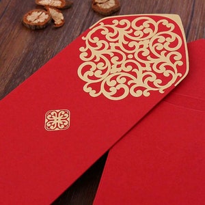 Rote Umschläge mit goldenen Details Mondjahr, chinesisches Neujahr, Hong Bao, Lai See, Glück, Wohlstand, rote Taschen, Jahr der Schlange, 2er-Set