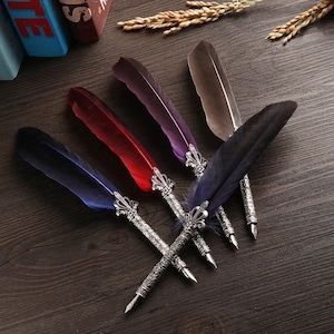 Penna d'oca d'epoca, set di penne per calligrafia in stile antico, set di penne d'oca retrò, set regalo di penne a inchiostro per scrittori, set per scrittura calligrafica