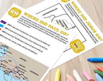 Paul & Jesus Journey - Kids Map Trace Activity Sheets Pack - Digital Download - Printable
