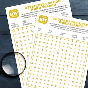 Bible Word Search Activity Sheet Pack - 2 Digital Downloads - Printable
