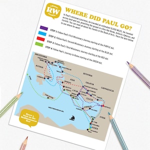 Pauls Missionsreise - Kids Map Trace Aktivität Blatt - Digital Download - Printable