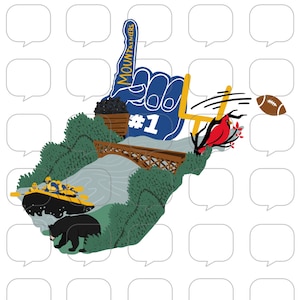 WV State Map - Icons of West Virginia - PNG Sublimation Transfer