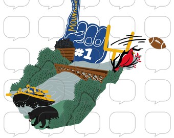 WV State Map - Icons von West Virginia - PNG Sublimation Transfer