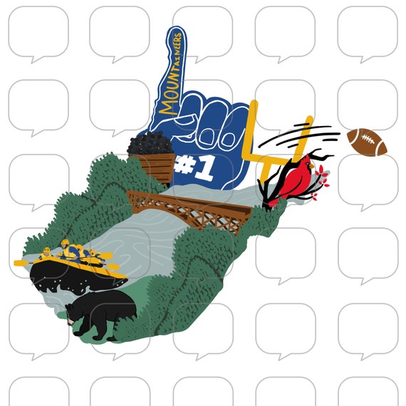 WV State Map - Icons of West Virginia - PNG Sublimation Transfer