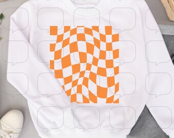 Orange Groovy Checker Pattern - Retro Warped Wavy PNG Digital Sublimation Transfer