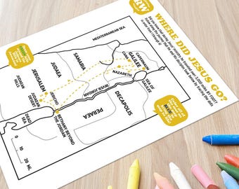 Jesus Earthly Ministry - Kids Map Trace Activity Sheet - Digital Download - Printable