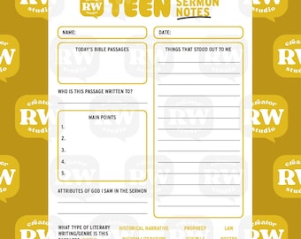 Teen Sermon Notes - Church Activity Sheet - Digital Download - Printable