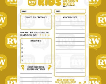 Kids Sermon Notes - Church Activity Sheet - Digital Download - Printable