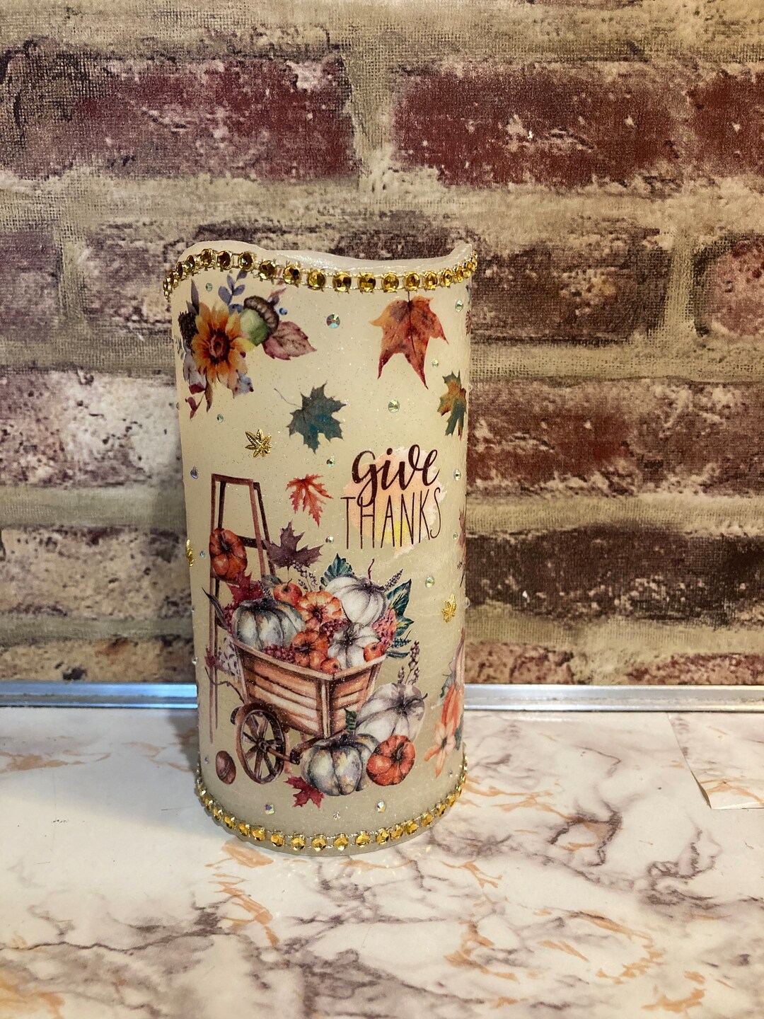 Autumn Flameless Candle With Timer, give Thanks Flameless Candle With