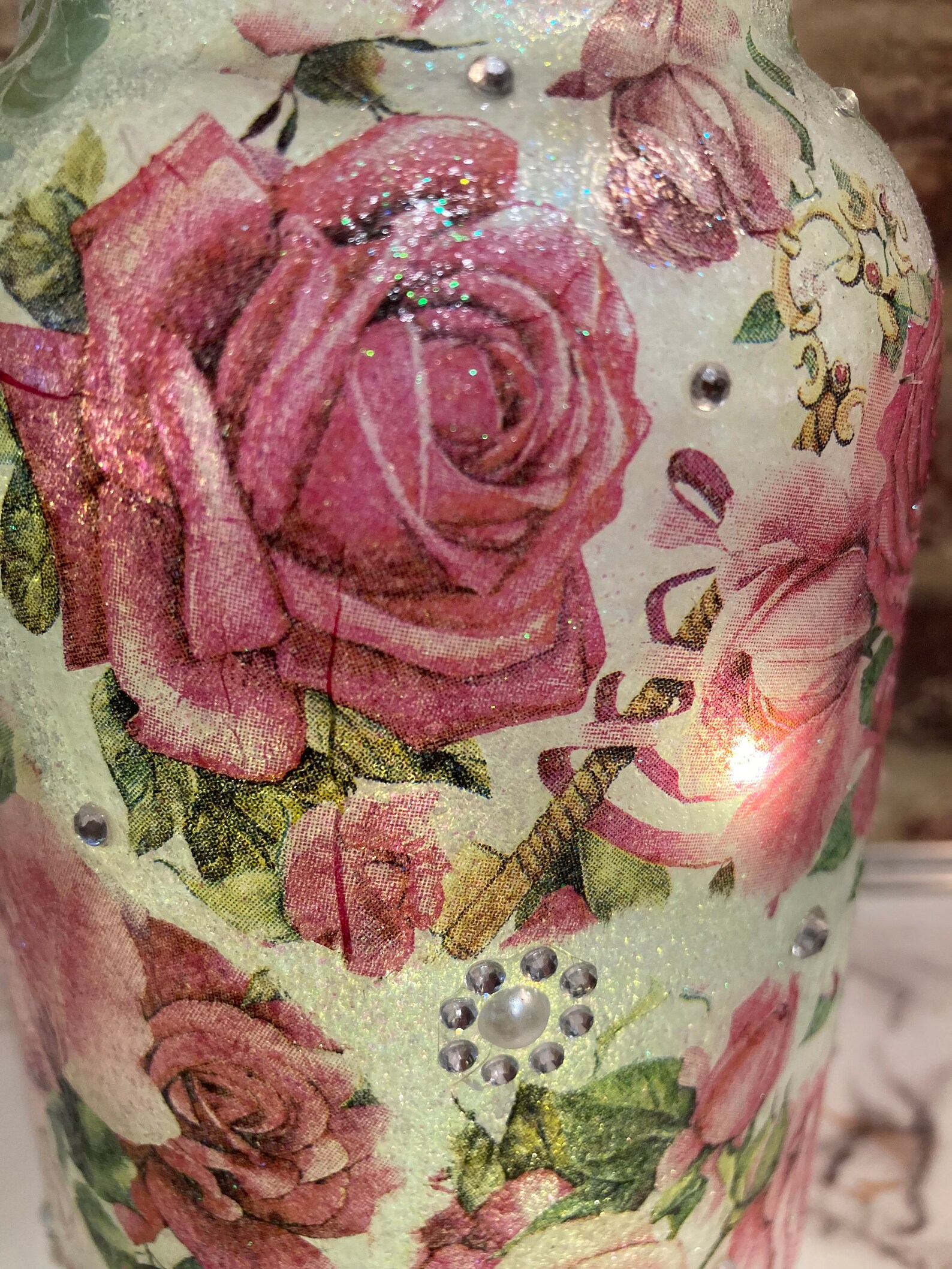 Decorated Quart Mason Jar Easy On/off Light up Jar Flowers