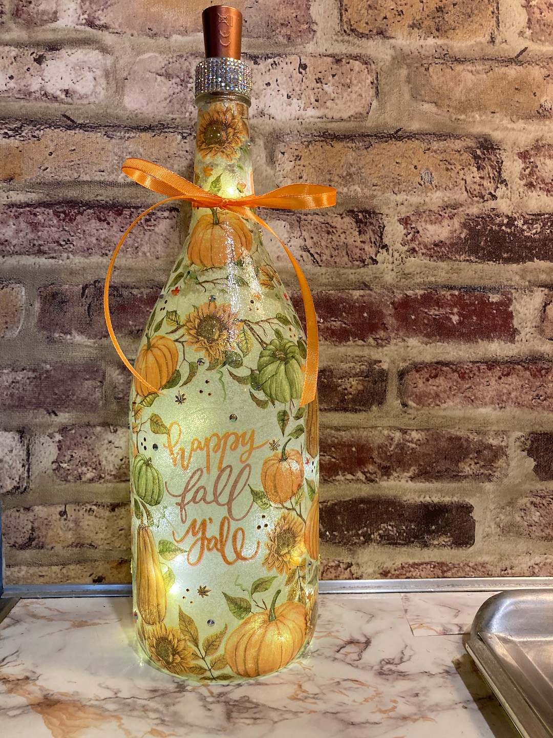Fall Wine Bottle Fall Lighted Decor Fall Wine Bottle Light Etsy