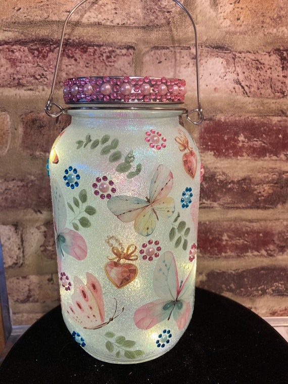Decorated Quart Mason Jar Easy On/off Jar Night Light Etsy