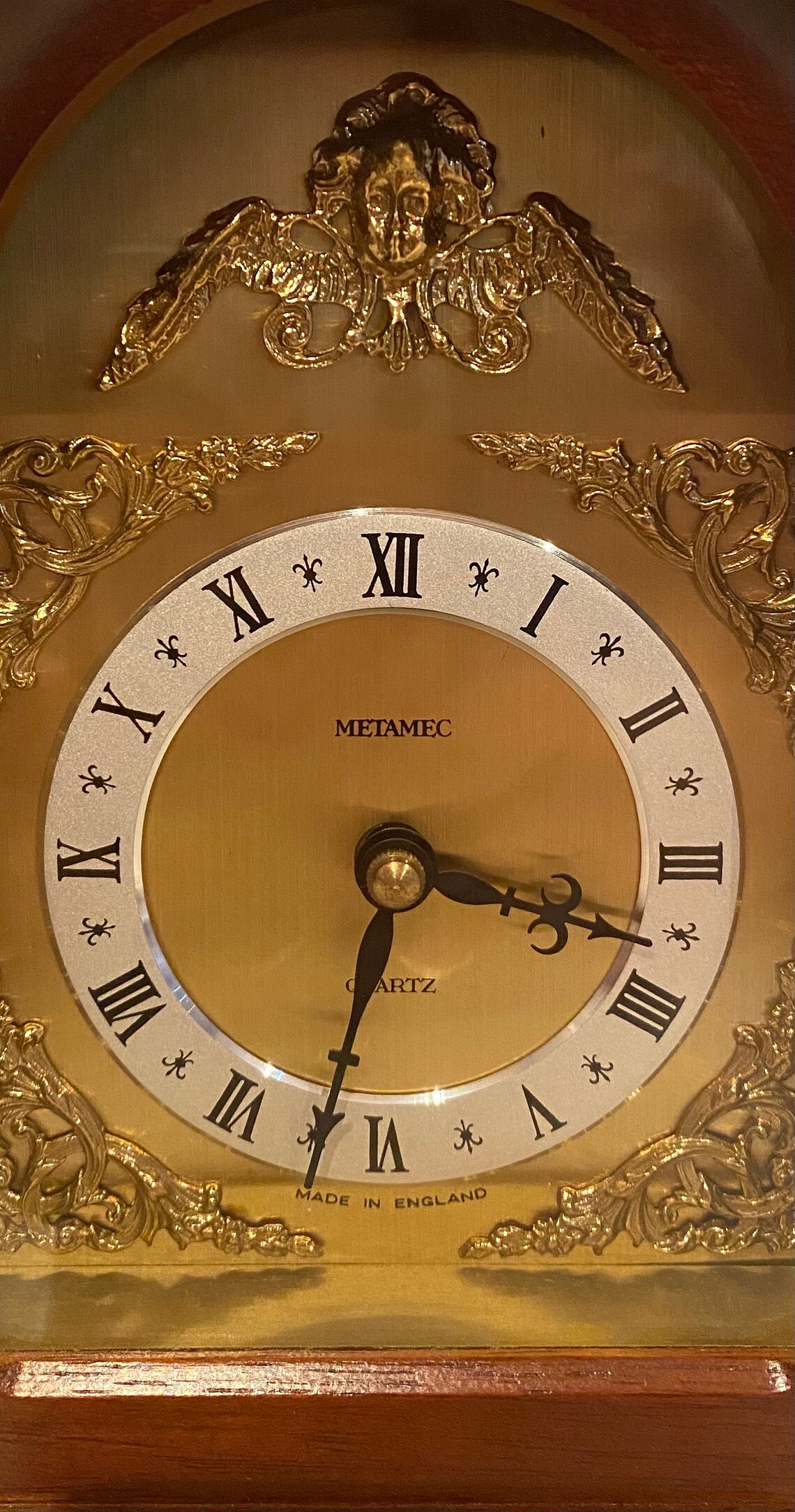 Metamec Vintage Quartz Clock Wood Gold Brass Carriage Mantle Etsy