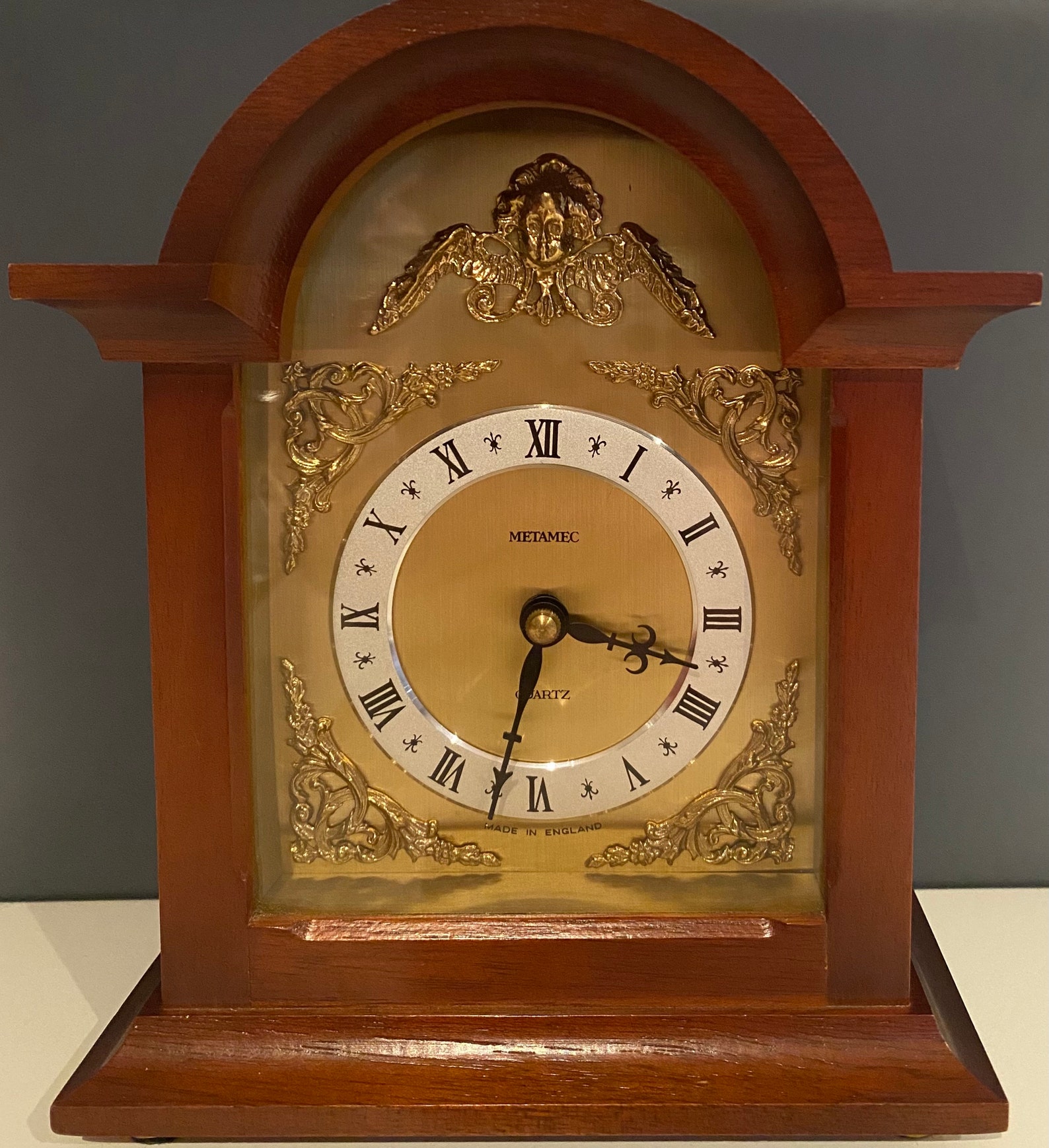 Metamec Vintage Quartz Clock Wood Gold Brass Carriage Mantle Etsy