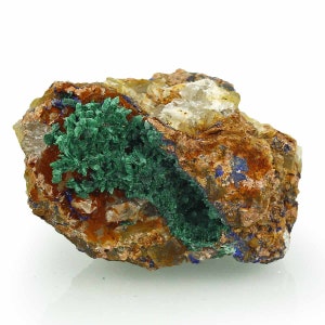 TOP! Green Malachite on Limonite from Mibladen Mine, Morocco, D-1-3