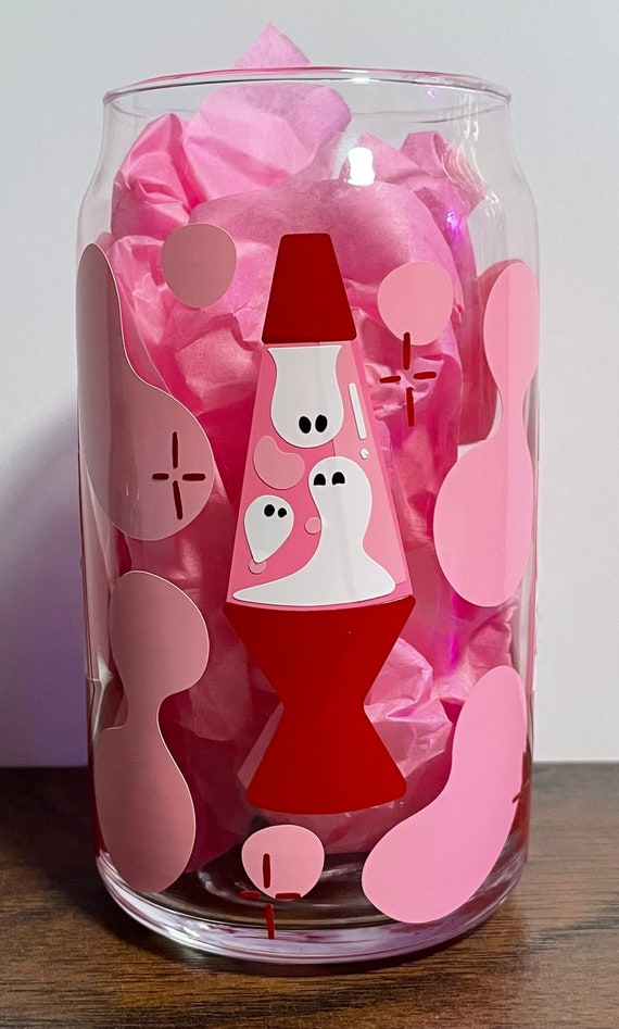 Pink Lava Lamp Ghost Cup Glass Can Coffee Cup Cold Brew Spooky