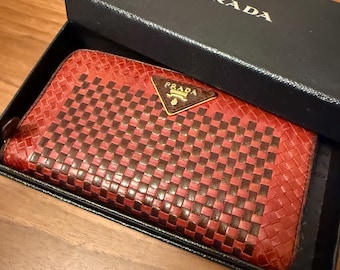 Prada Zip-Around Wallet in Madras Woven Leather