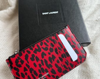 Auth Brand new Saint Laurent by Hedi Silmane  red leopard leather card holder case