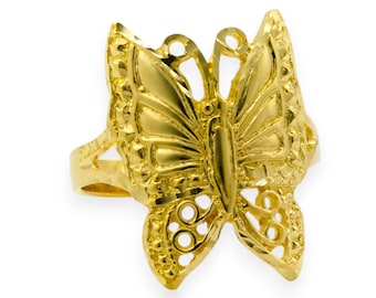 Butterfly Gold Ring, 10k or 14k Gold Ring, Big Ring, Full Finger Ring, Long Ring, Butterfly Ring for Women.