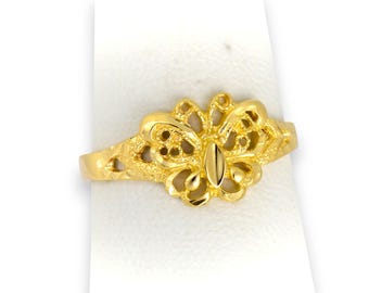Anillo de mariposa de oro amarillo: delicado diseño de filigrana, joyería sencilla