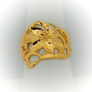 Orchid Ring, Gold Flower Ring,  Solid Gold Ring for Women, Openwork Flower Ring