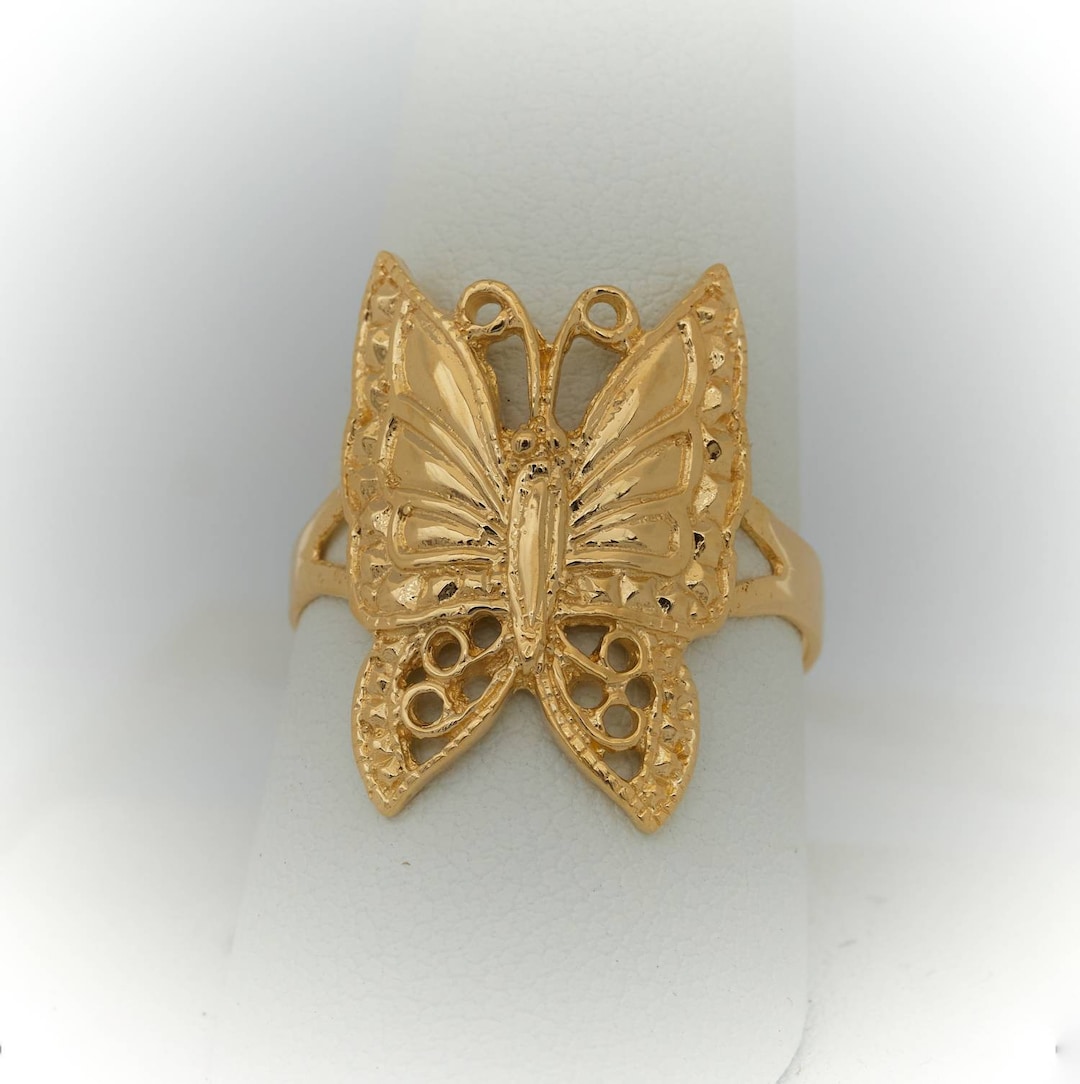 10k Gold Ring, Butterfly Gold Ring, Gold Nature Ring, Big Ring, Full ...