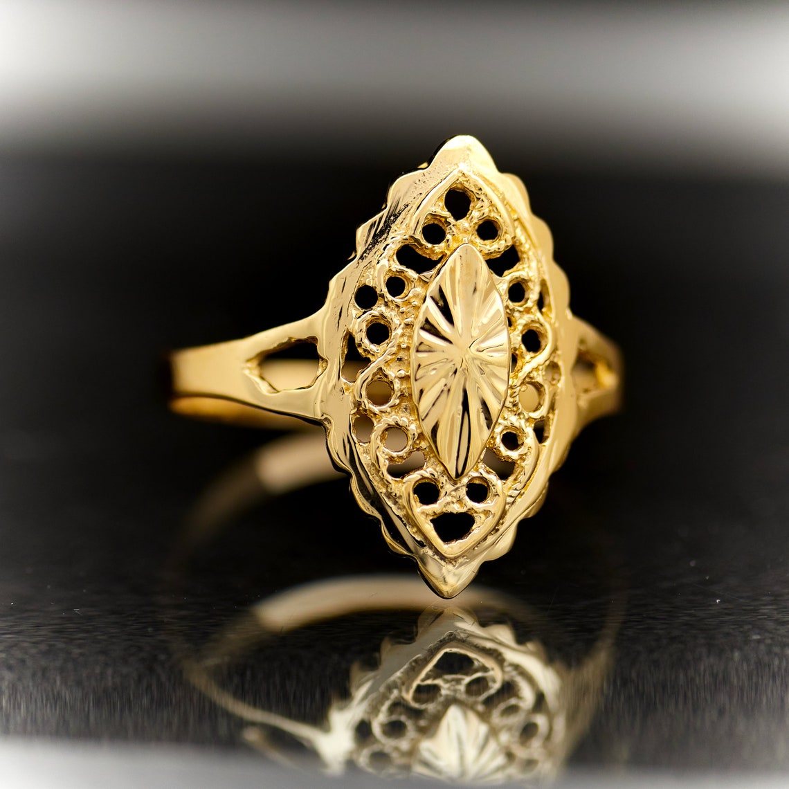 10k Gold Women's Rings Without Stones Almond Style. Etsy