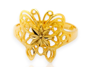 Gold Butterfly Ring for Women Girls in 10k or 14k, Filigree Statement Gold Ring, Dainty Butterfly Ring