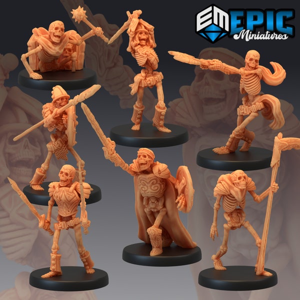 Esqueletos de Epic Miniatures / Figura de D&D / Medio / Comandante, espada doble, lanza, espada, hacha, guadaña, rastreador de tumbas