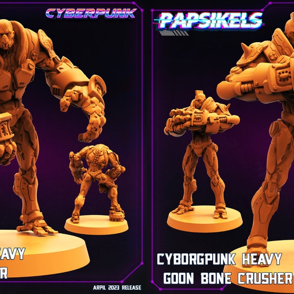 Cyborgpunks | Sci Fi Miniature by Papsikels | Heavy Cyborg Humanoid | 32mm Scale Cyberpunk Figurine | April 2023