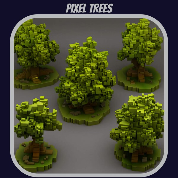 Scatter Terrain | Pixel Trees | Scale Model | 5 Piece Set | Fantastic Plants & Rocks