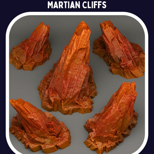 Scatter Terrain | Martian Cliffs | Scale Model | 5 Piece Set | Fantastic Plants & Rocks