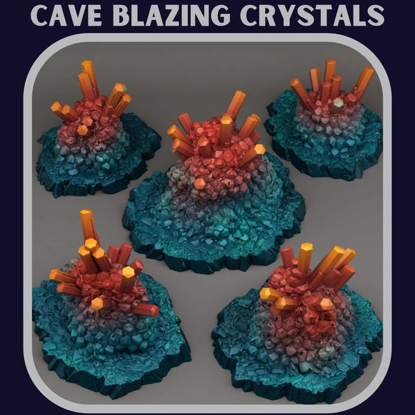 Scatter Terrain | Cave Blazing Crystals | Scale Model | 5 Piece Set | Fantastic Plants & Rocks