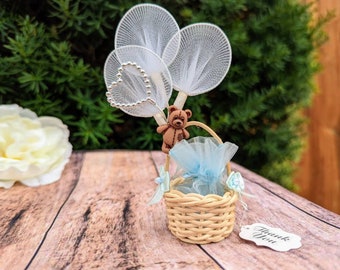 16 upominków na baby shower „We Can Bearly Wait”, upominki dla dzieci w kształcie misiów, niebieskie lub różowe