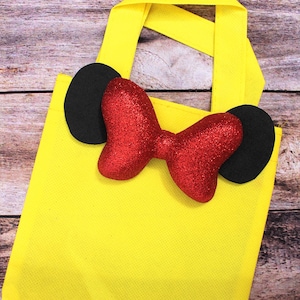 5 Minnie Mouse Mini Tote Bags, Mini Yellow Tote Bags, Minnie Mouse Party Favors, Minnie Mouse Bow and Ears Bag, Minnie Mouse Bags