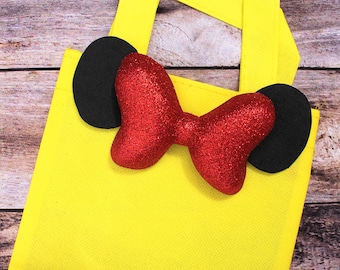 5 minibolsos de mano de Minnie Mouse, minibolsos de mano amarillos, regalos de fiesta de Minnie Mouse, bolso con lazo y orejas de Minnie Mouse, bolsos de Minnie Mouse