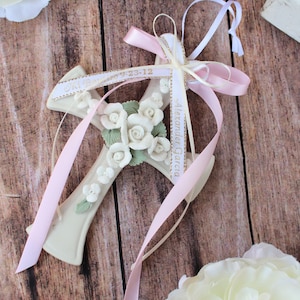 Taufkerze aus Keramik; Gastgeschenke für Taufen, Konfirmationen, Hochzeiten || &quot;Cruz de Ceramica Recuerdo für Bautizo, &quot;&quot;Comunion&quot;&quot;, &quot;&quot;Boda&quot;&quot;.&quot;