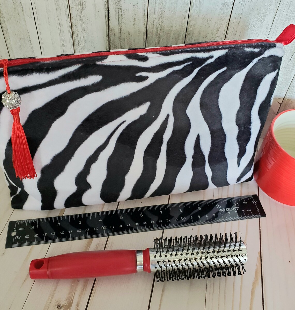 Faux Zebra Travel Bag Faux Zebra Makeup Bag Zebra Zip Bag Etsy